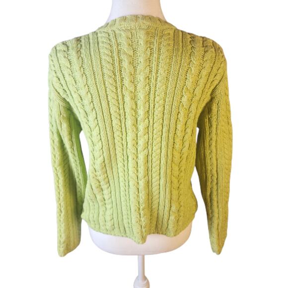 J. Crew Cable Knit Green Sweater V-Neck Women's Medium Heavy - Picture 2 of 3